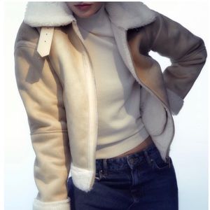 Zara Double Faced Shearling Cropped Jacket